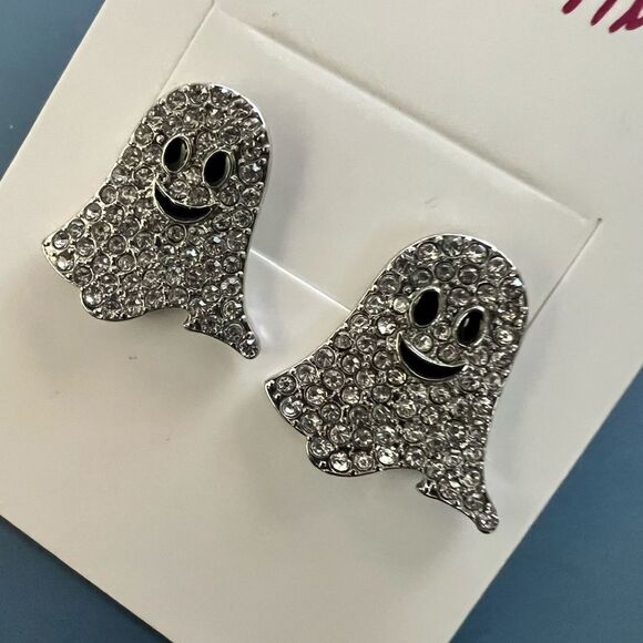 👻 Betsey Johnson Silver Sparkling Ghost Earrings 👻 - Picture 8 of 8